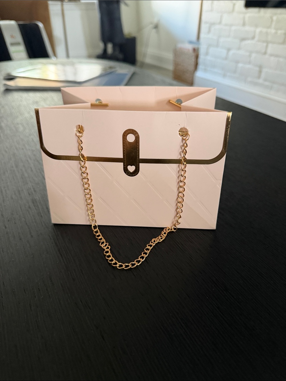 Pink Gold-Accent Chain Handle Gift Bag